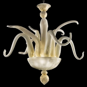 70 Cm White And Gold Murano Glass Art Chandelier