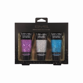 BYS Hair & Body Glitter Gel 3pc Silver