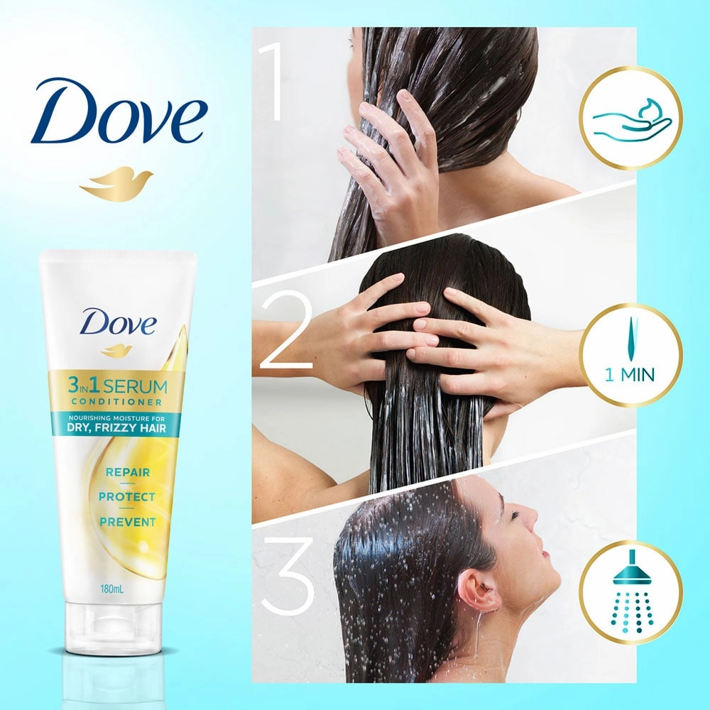 Dove 3-In-1 Serum Conditioner Nourishing Moisture For Dry, Frizzy Hair 180ml
