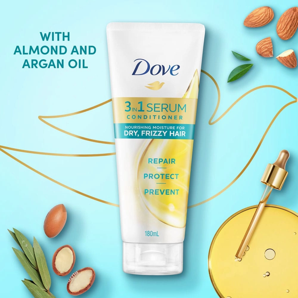 Dove 3-In-1 Serum Conditioner Nourishing Moisture For Dry, Frizzy Hair 180ml