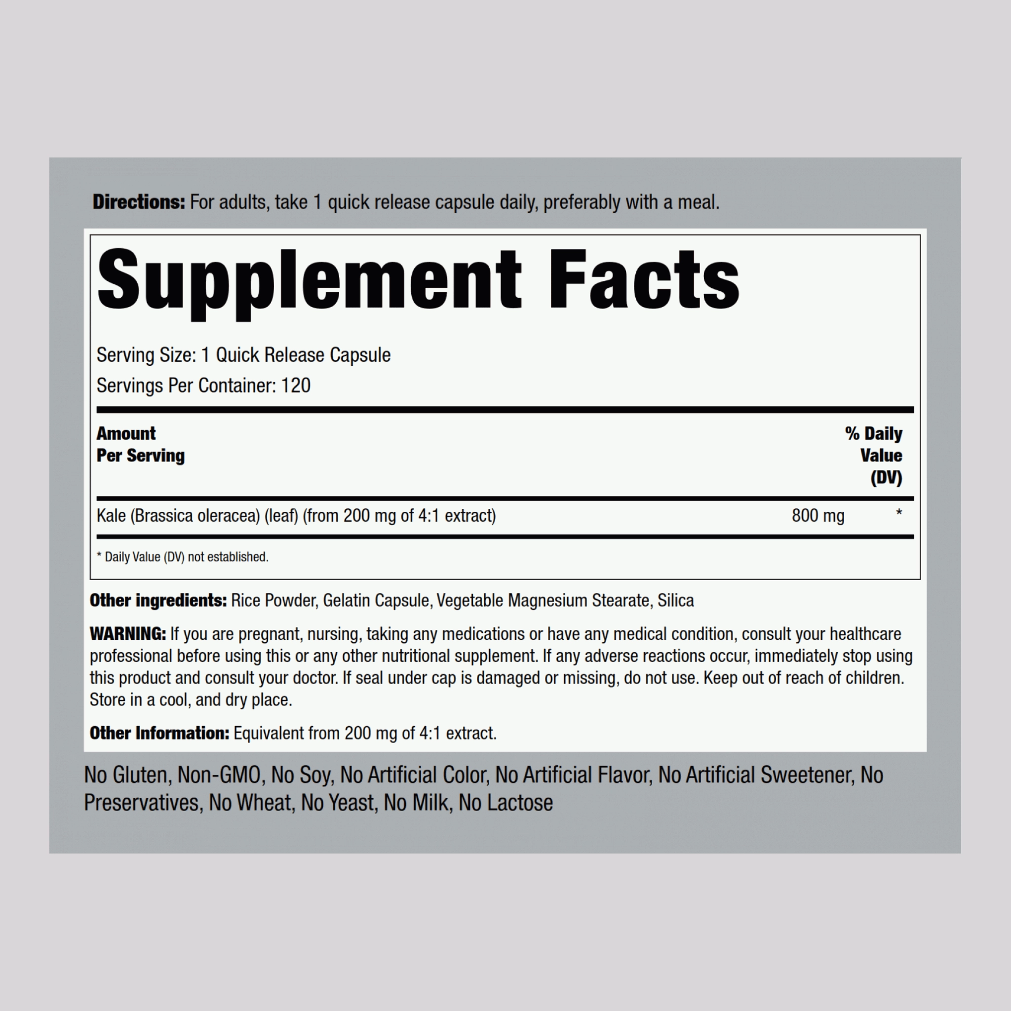 Kale, 800 mg, 120 Quick Release Capsules