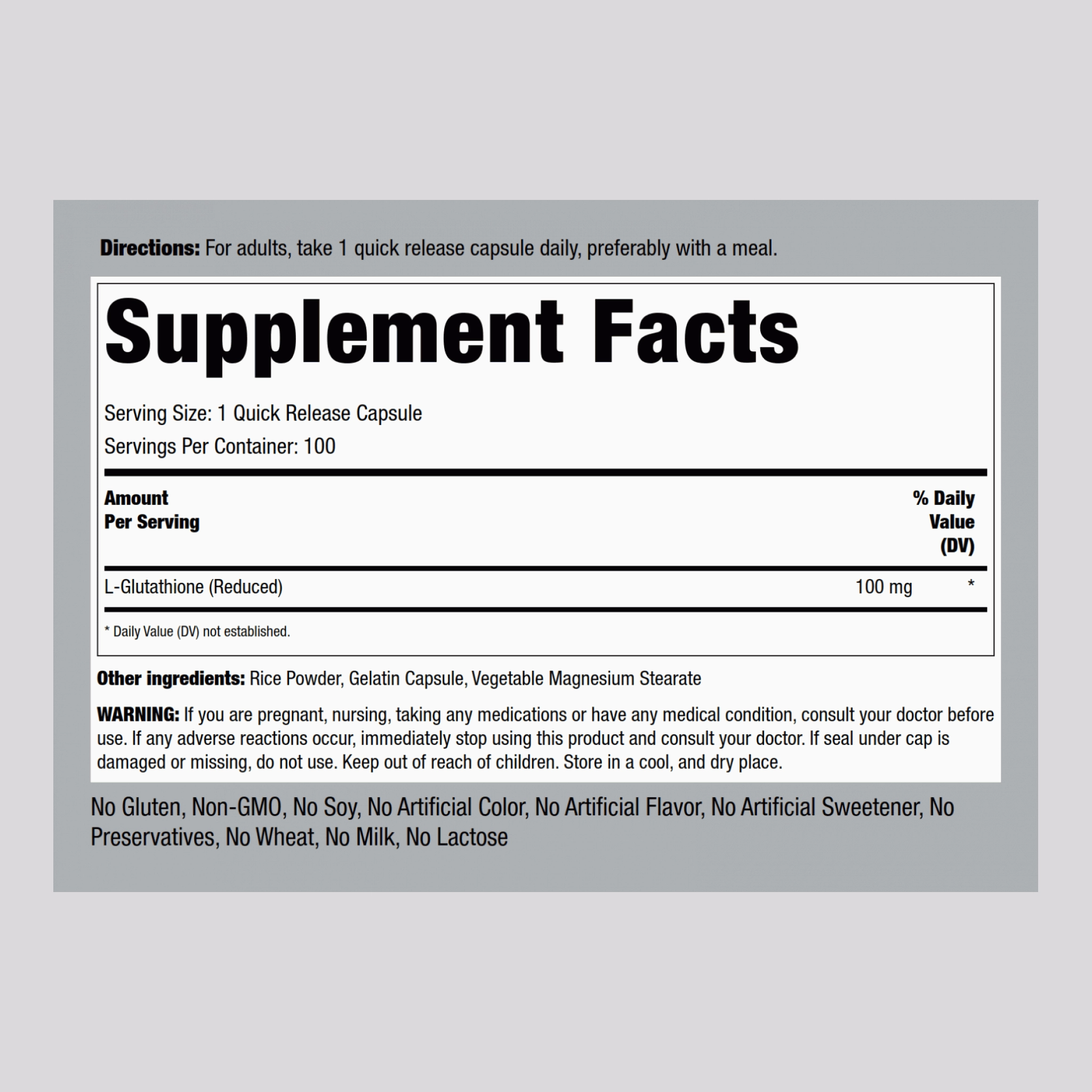 L-Glutathione (Reduced), 100 mg, 100 Quick Release Capsules
