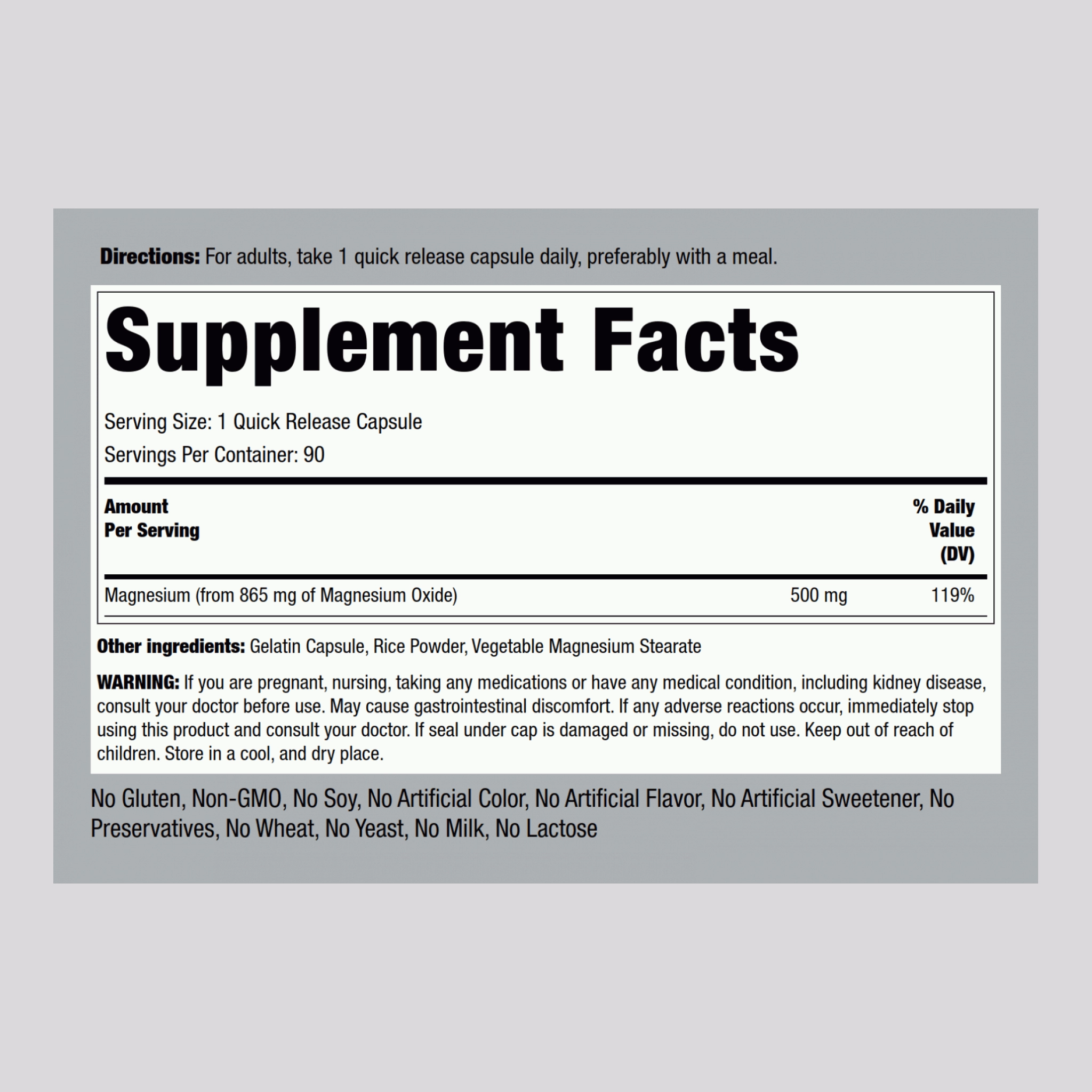 Magnesium Oxide, 500 mg, 90 Quick Release Capsules