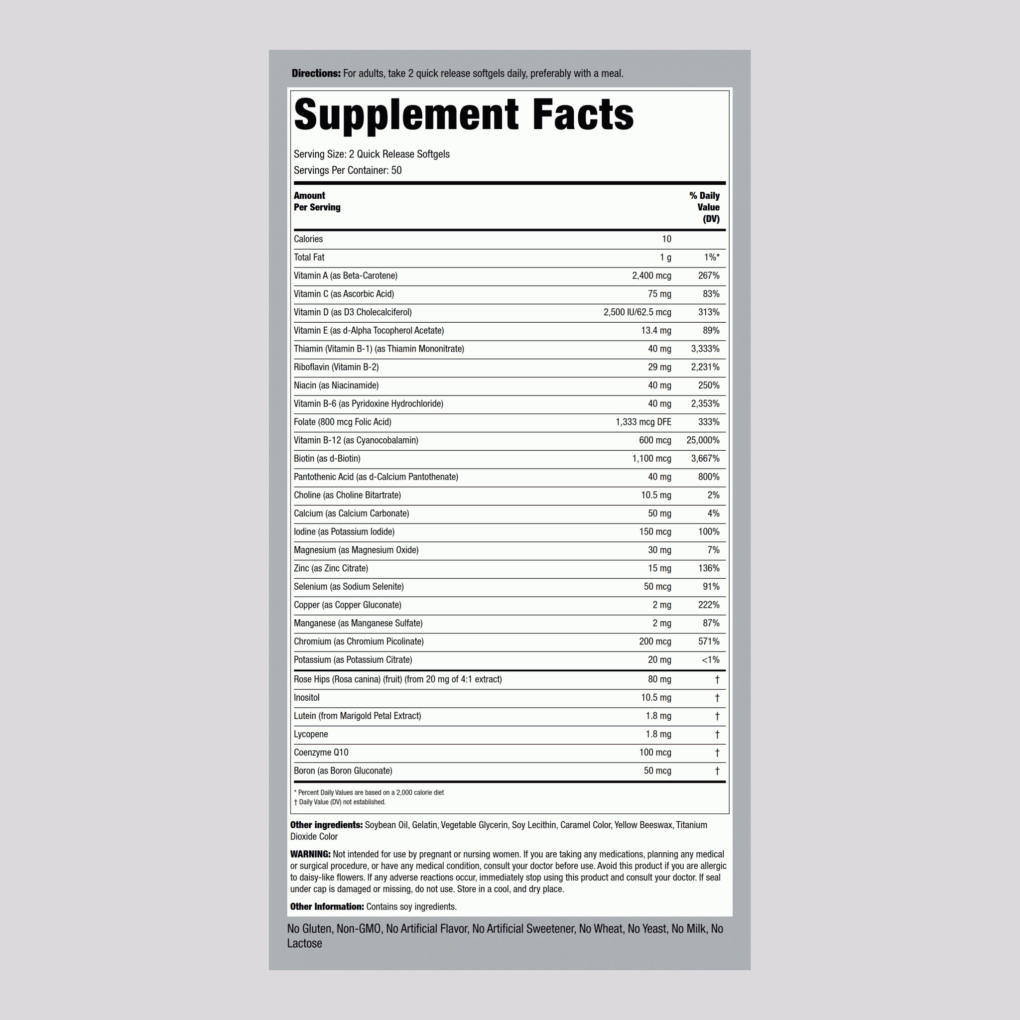 Multi-Vita (Multivitamin Mineral), 100 Quick Release Softgels, 2  Bottles