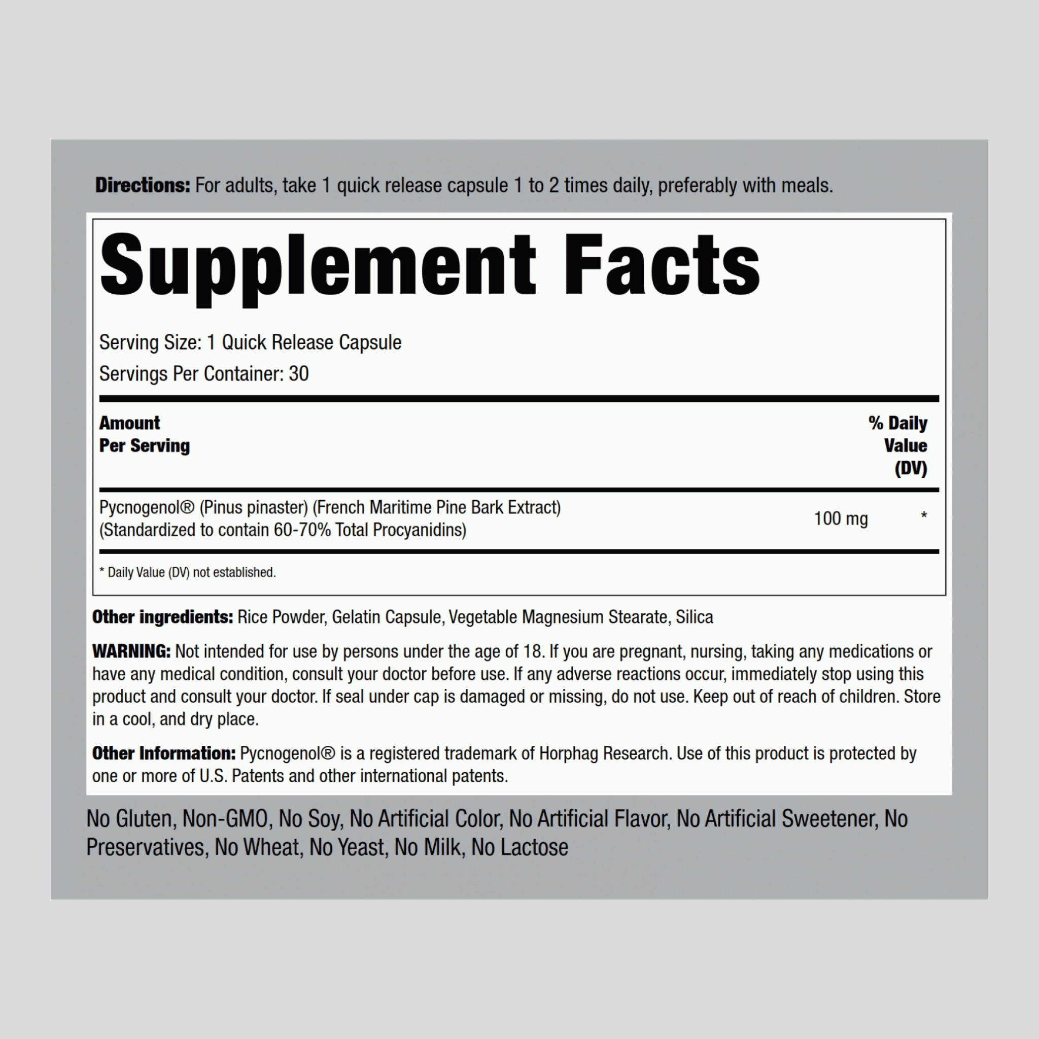 Pycnogenol, 100 mg, 30 Quick Release Capsules, 2  Bottles