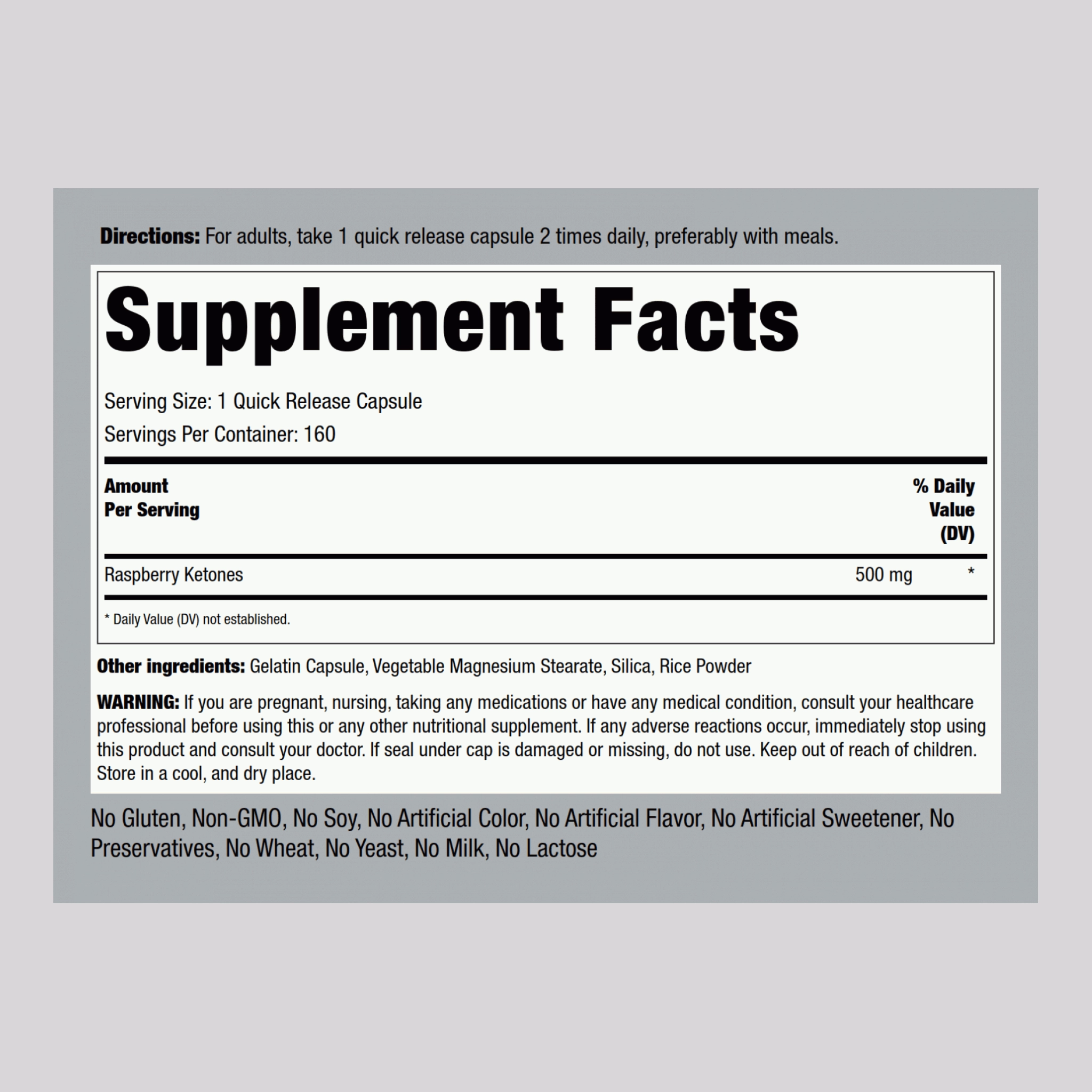 Raspberry Ketones, 500 mg, 160 Quick Release Capsules, 2  Bottles