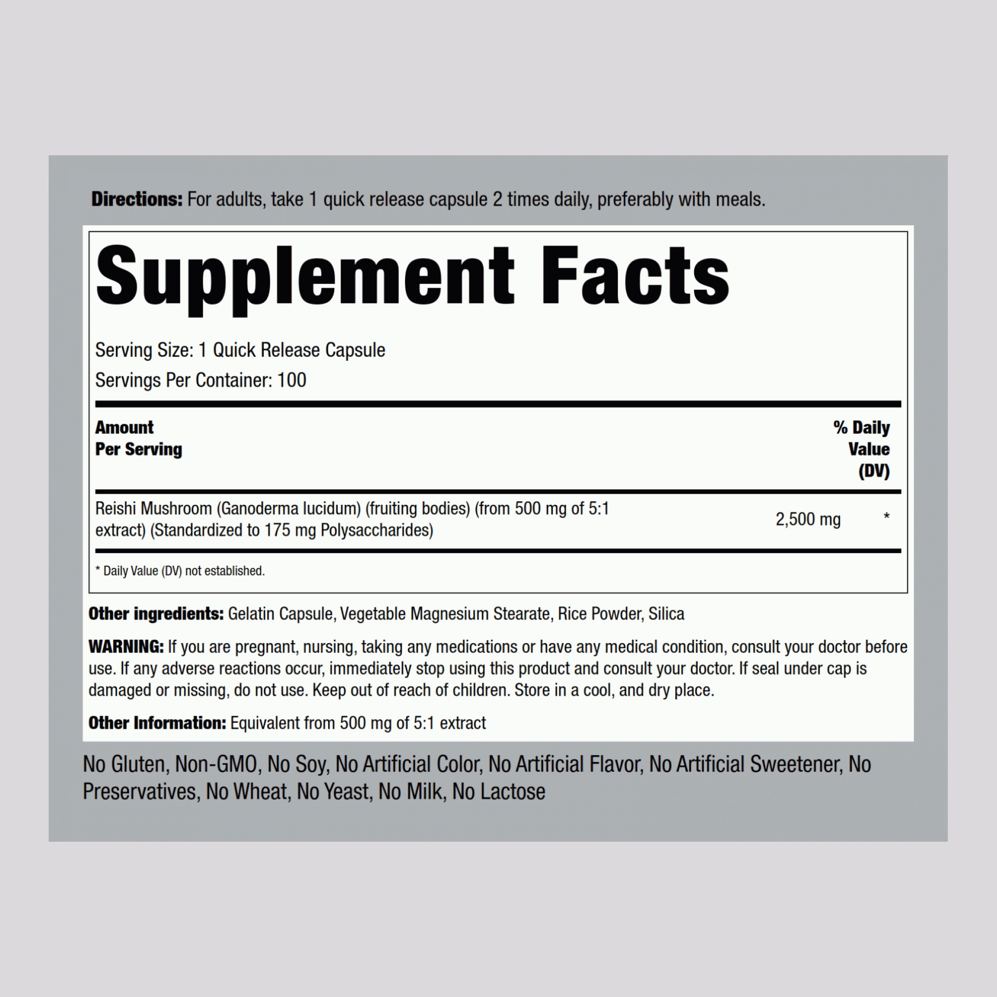 Reishi Mushroom, 2500 mg, 100 Quick Release Capsules, 2  Bottles