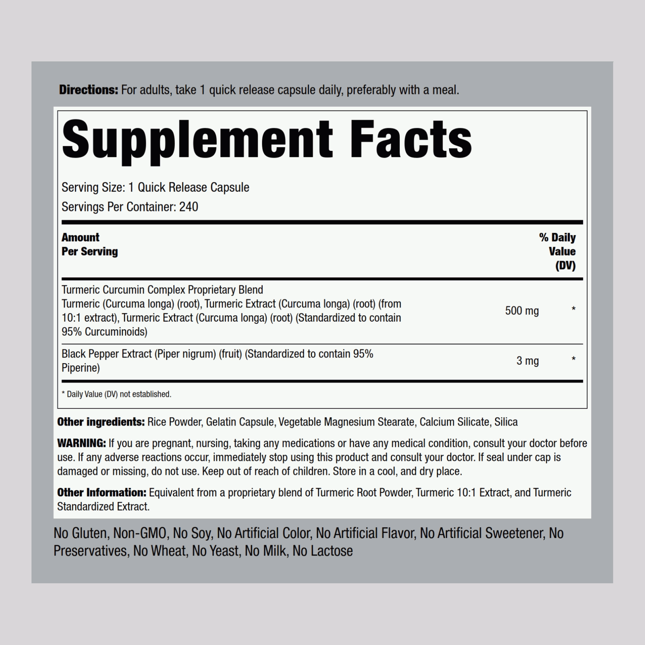 Standardized Turmeric Curcumin Complex, 500 mg, 240 Quick Release Capsules