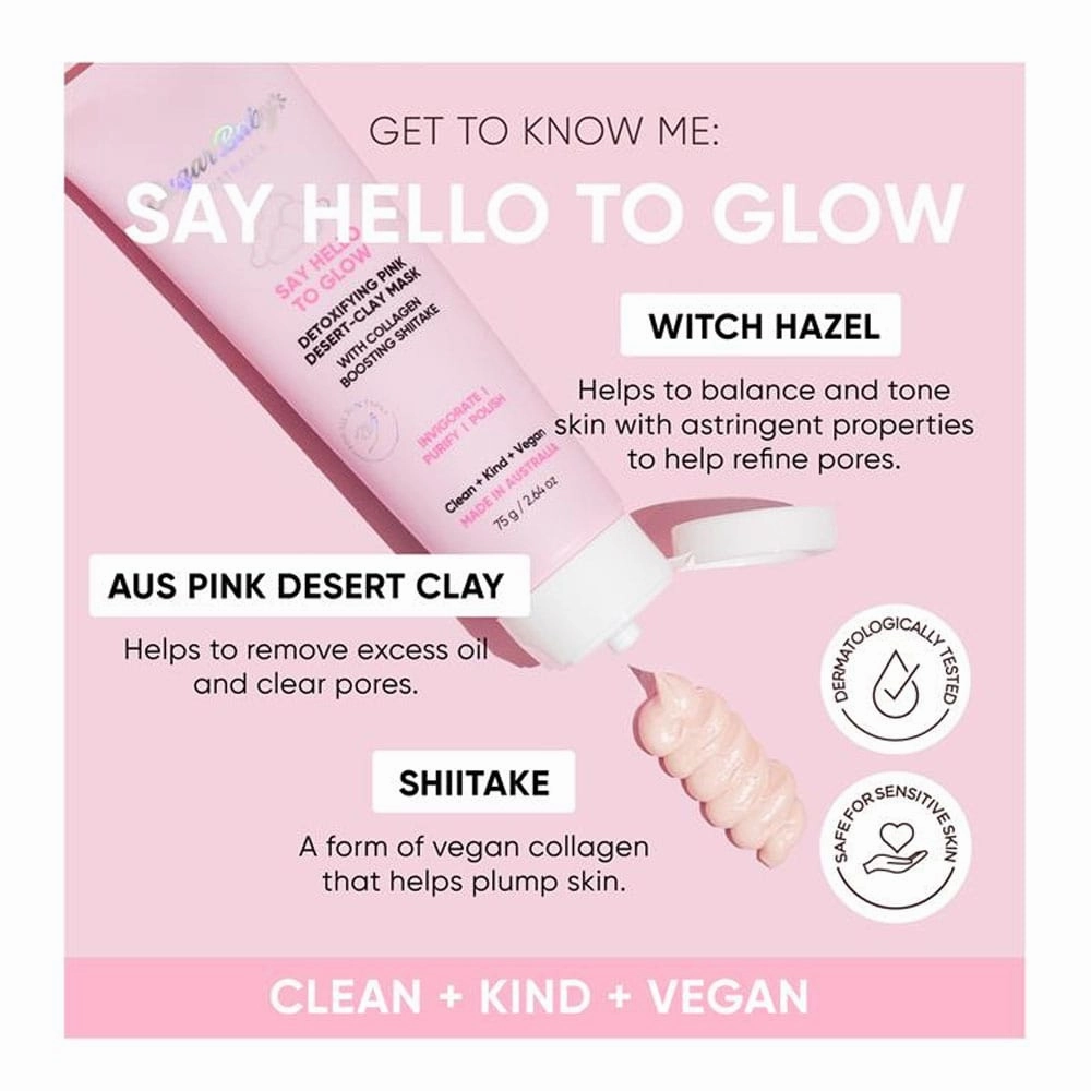 Sugar Baby Say Hello To Glow Detoxifying Pink Desert Clay Mask With Collagen Boosting Shitake 75g
