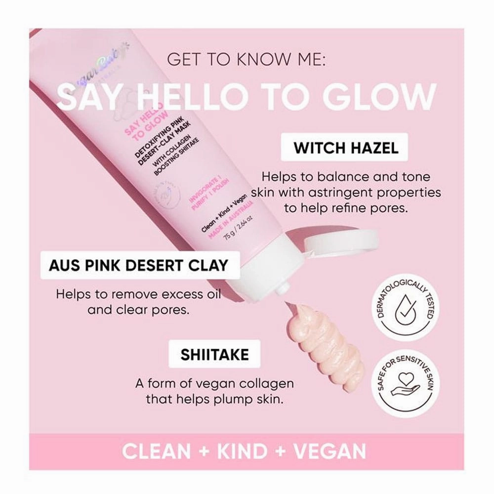 Sugar Baby Say Hello To Glow Detoxifying Pink Desert Clay Mask With Collagen Boosting Shitake 75g