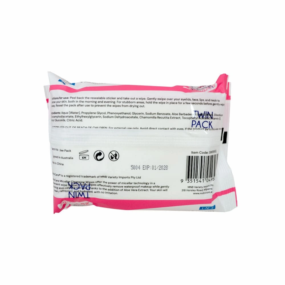SwissCare 3-in-1 Micellar Cleansing Wipes 2x20pk