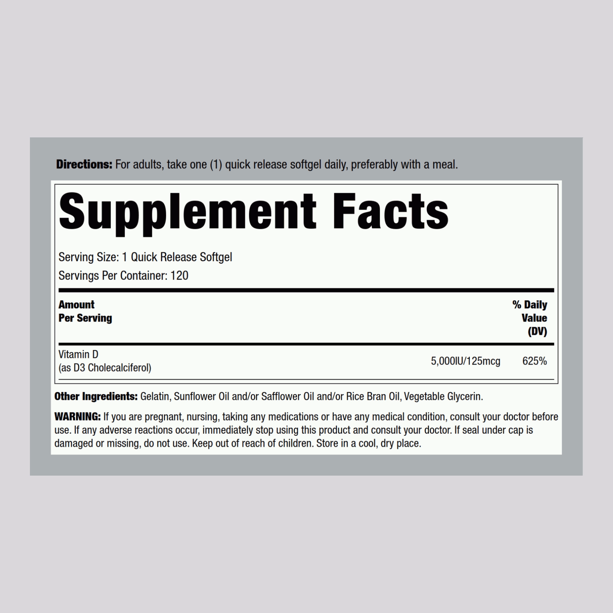 Vitamin D3, 5000 IU, 120 Quick Release Softgels